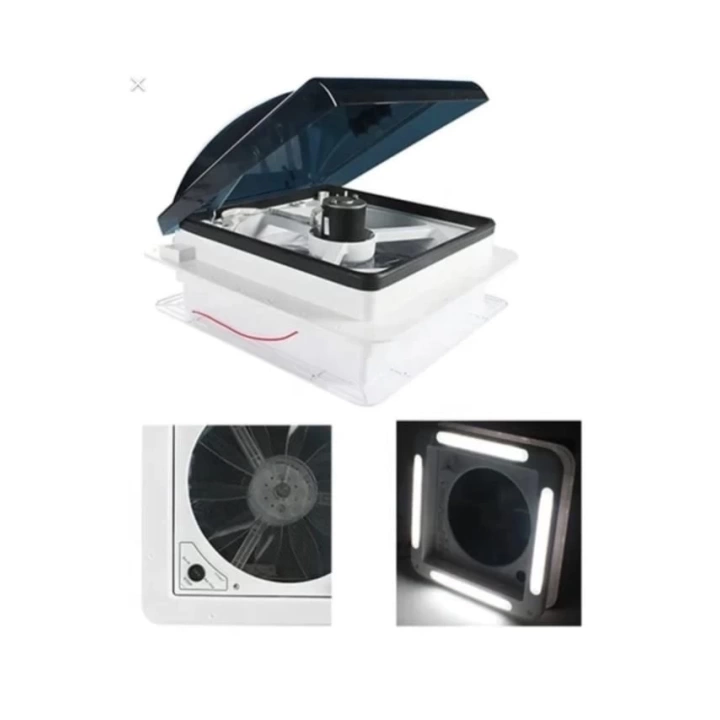 Karavan Tavan Heki 12v 36x36 Cm Led Işıklı Çift Yön Fanlı Sineklikli