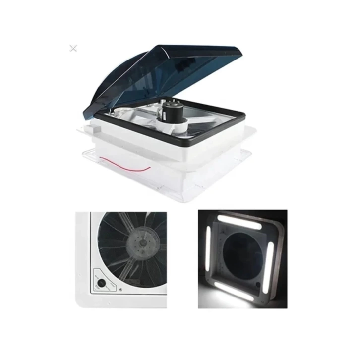 Karavan Tavan Heki 12V 42*42 cm Led Işıklı Çift Yönlü Fanlı Sineklikli