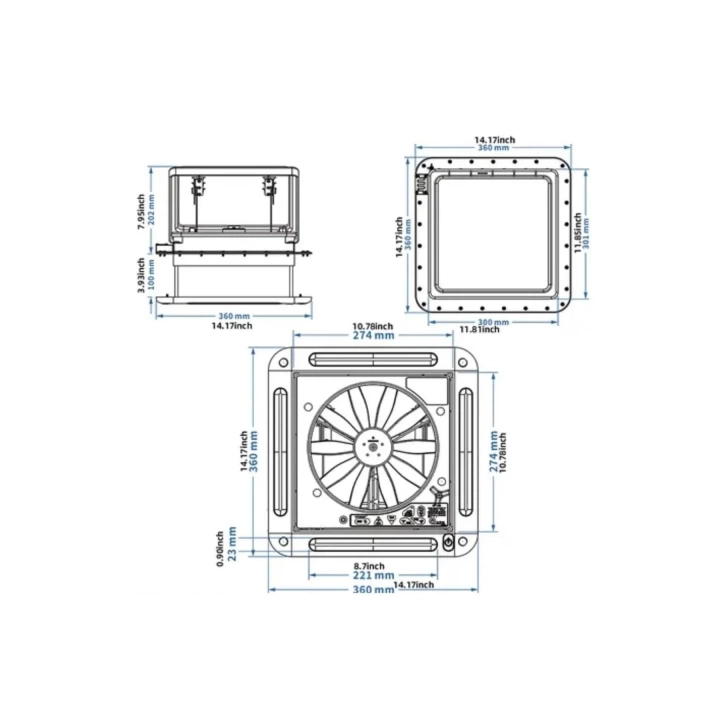Karavan Tavan Heki 36x36cm Led Işıklı Çift Yönlü Fanlı Sineklikli