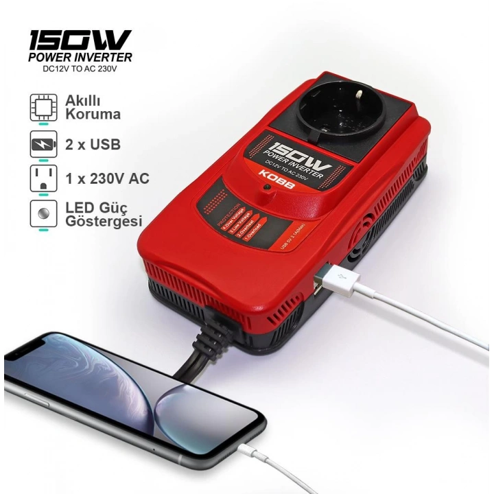KOBB KBN150 12V/220V 150Watt Modifiye Sinüs Dönüştürücü İnvertör