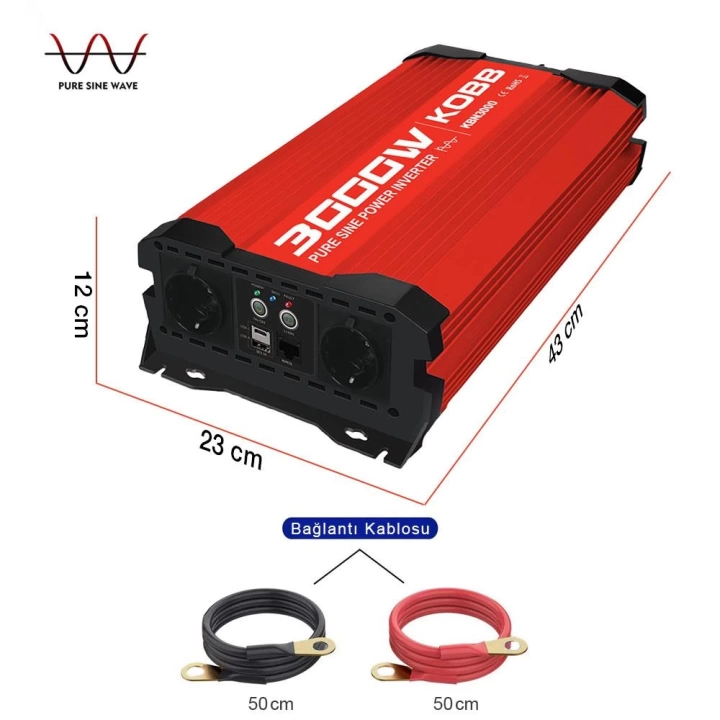 KOBB KBN3000 12V/220V 3000Watt Tam Sinüs Dönüştürücü İnvertör
