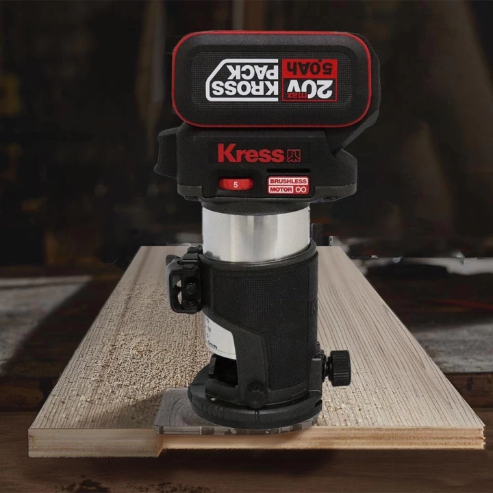 Kress KUD26.91 20Volt Kömürsüz 6/8mm Devir Ayarlı Şarjlı Profesyonel Avuç İçi El Frezesi Formika Tıraşlama (Akü Dahil Değildir)