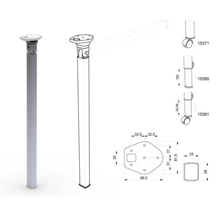 Lippert Astro VS3 40x32x720mm Dipten Kırmalı Teleskopik Masa Ayağı