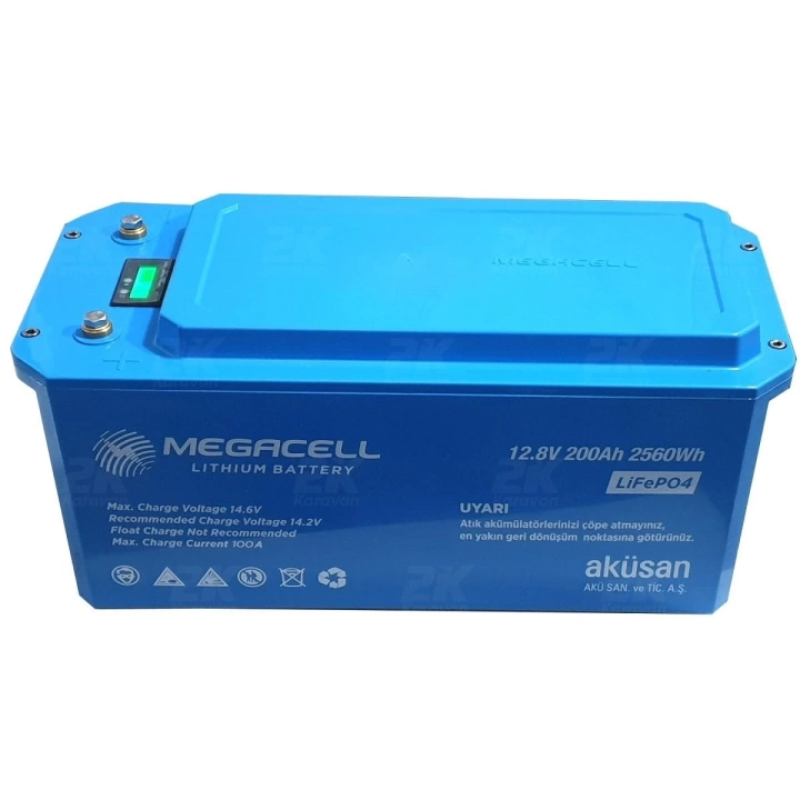 Megacell 12.8V 200Ah LiFePO4 Lityum Demir Fosfat Akü(ABS Kasa)