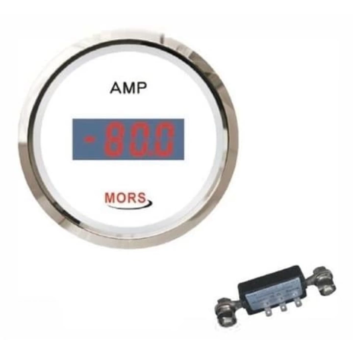 Mors Dijital Ampermetre Beyaz 12-24V Şönt Dahil