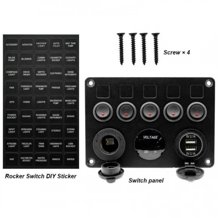 Revex 12/24V Sigortalı 5 Anahtarlı Kontrol Paneli