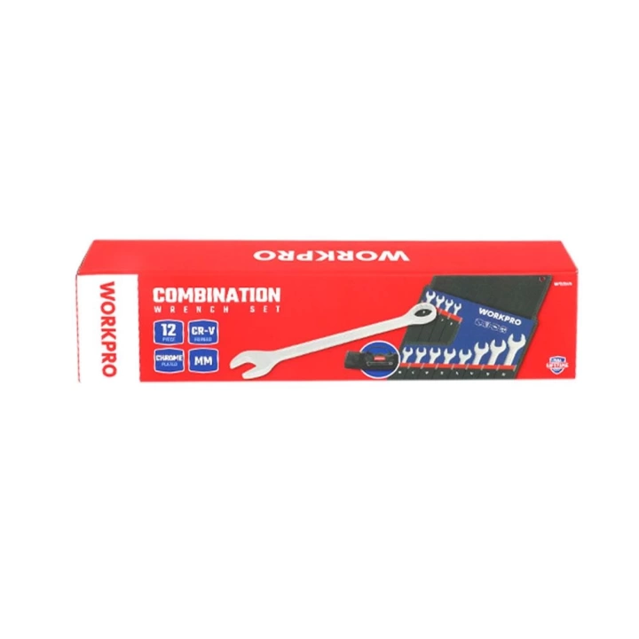 WORKPRO WP202576 6-22mm 12 Parça CR-V Profesyonel Kombine Anahtar Takımı + Bez Taşıma Kılıfı