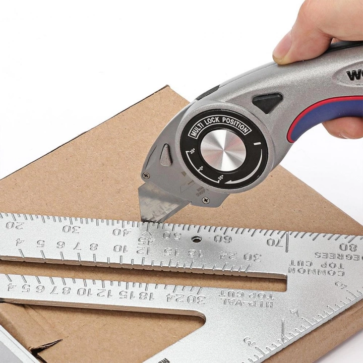 WORKPRO WP211013 Ağır Hizmet Alüminyum Gövde Açı Ayarlı Katlanır Rötuş Maket Bıçağı + 5 Adet Yedek Bıçak