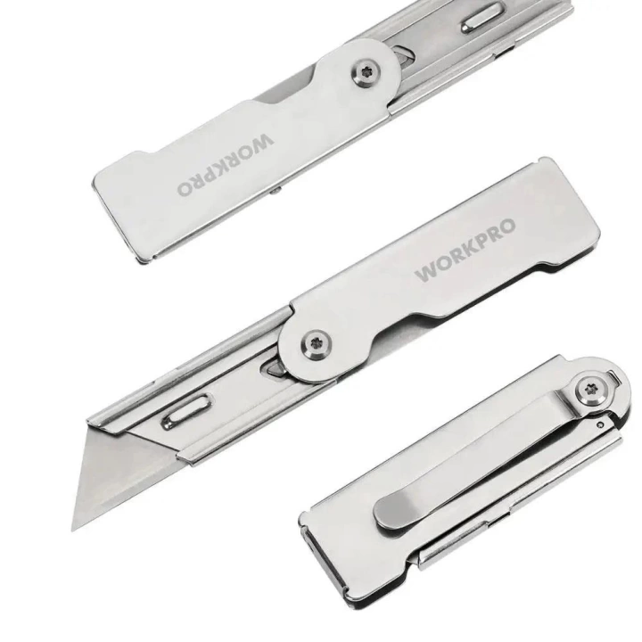WORKPRO WP211016 Paslanmaz Çelik Gövde Katlanır Rötuş Maket Bıçağı