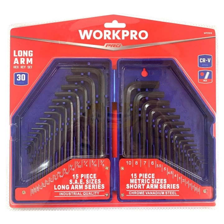 WORKPRO WP222018 30 Parça Uzun Boy CR-V Metrik/İnç Profesyonel Allen Anahtar Takımı