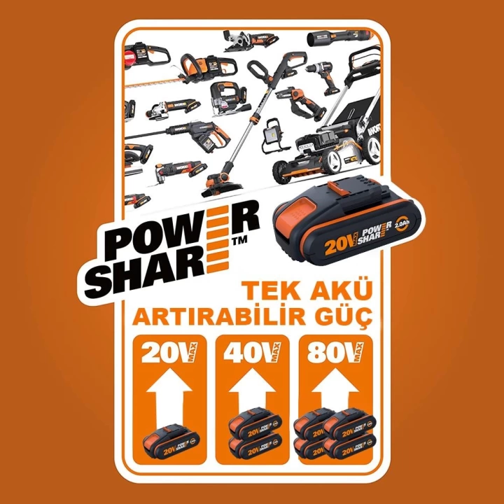 WORX WA3639 20Volt 2.0Ah. Li-ion PowerShare Yedek Akü
