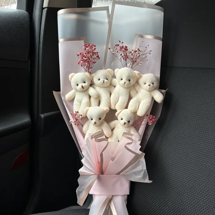 Ayıcık buketi (pembe kaplamalı)