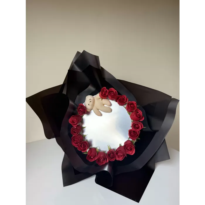 Aynalı buket kırmızı gül