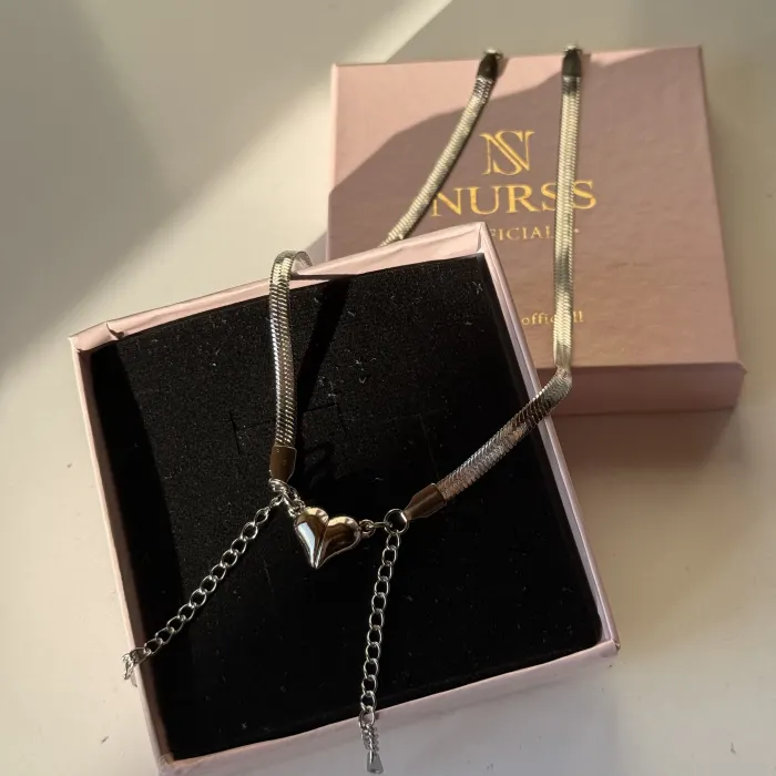 ÇELİK İTALYAN ZİNCİRİ MIKNATISLI KALP ÇİFT BİLEKLİĞİ (çift adettir)