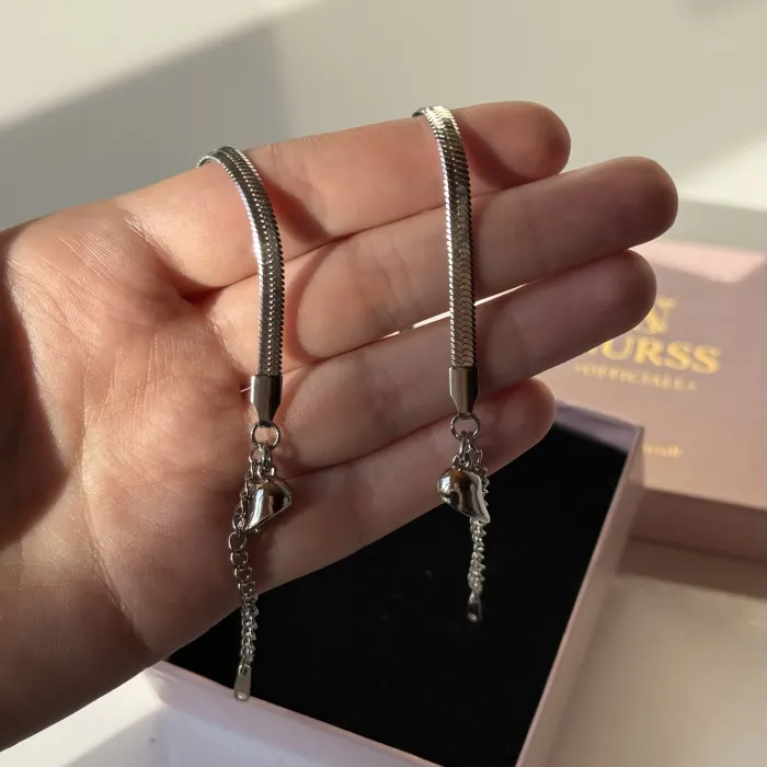 ÇELİK İTALYAN ZİNCİRİ MIKNATISLI KALP ÇİFT BİLEKLİĞİ (çift adettir)