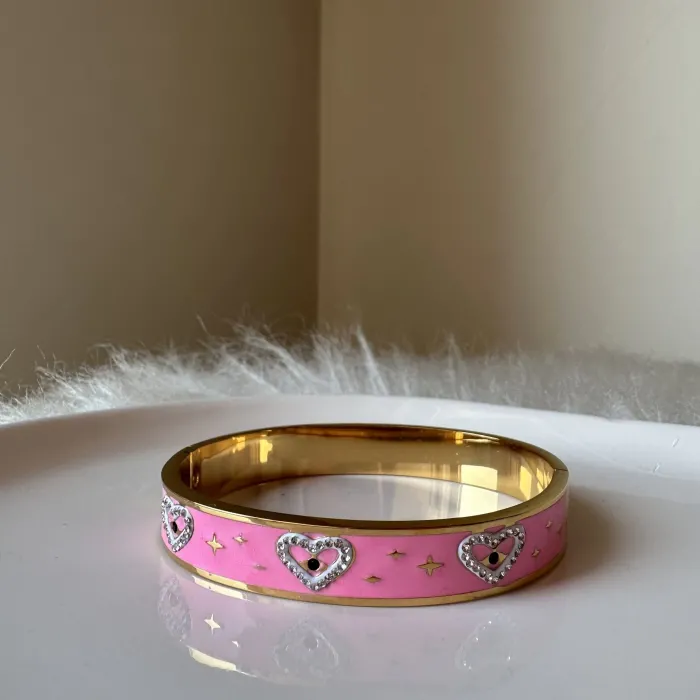 ÇELİK KELEPÇE BİLEKLİK KALP DESEN