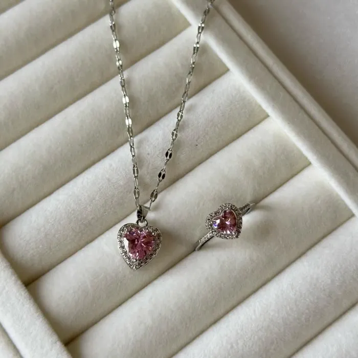 KOLYE VE YÜZÜK SET PEMBE