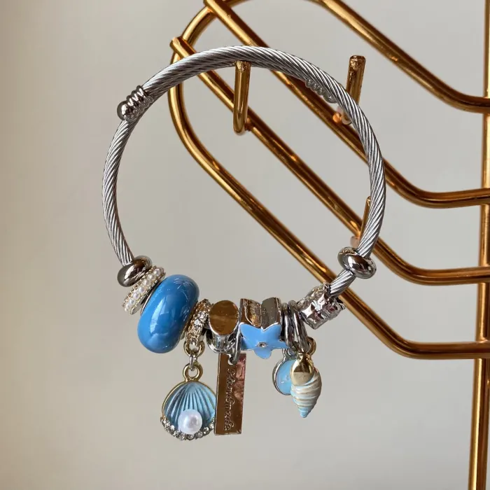 MAVİ İNCİ TANESİ ÇELİK BİLEKLİK