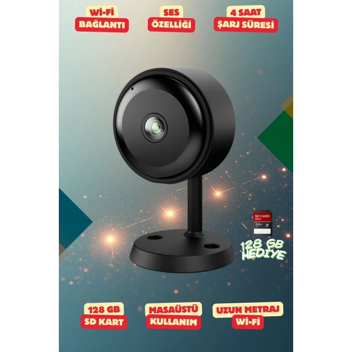 2K Wifi Kamera Masaüstü Kamerası Sesli Kamera 128 Gb Kart Dahil