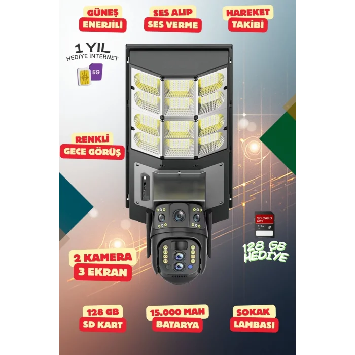 4K SimKartlı Sokak Aydınlatmalı Güvenlik Kamerası Renkli Gece Görüş Sesli 360 Derece W01