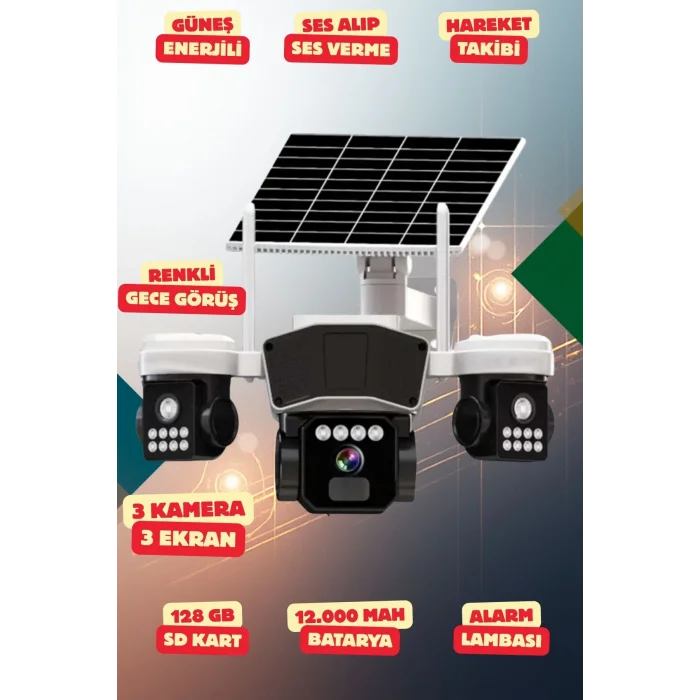 4K SimKartlı 3 Kameralı Güvenlik Kamerası Renkli Gece Görüş Sesli 360 Derece W03