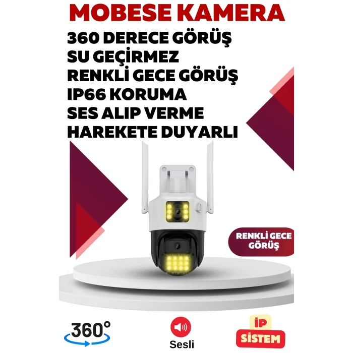 İrtech-1 Kameralı 360 Derece Sesli İp Güvenlik Kamera Seti Renkli Gece Görüş-Su Geçirmez GK01