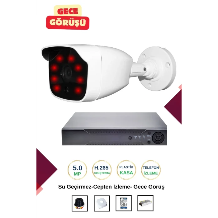 İrtech-1 Kameralı Güvenlik Kamera Seti Gece Görüşlü-Su Geçirmez-Tak Çalıştır G01