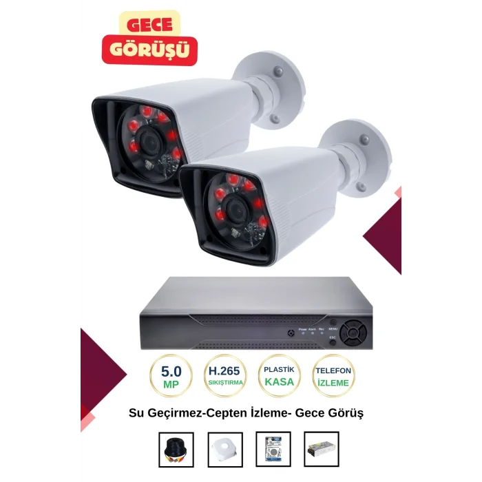 İrtech-2 Kameralı Güvenlik Kamera Seti Gece Görüşlü-Su Geçirmez-Tak Çalıştır G03