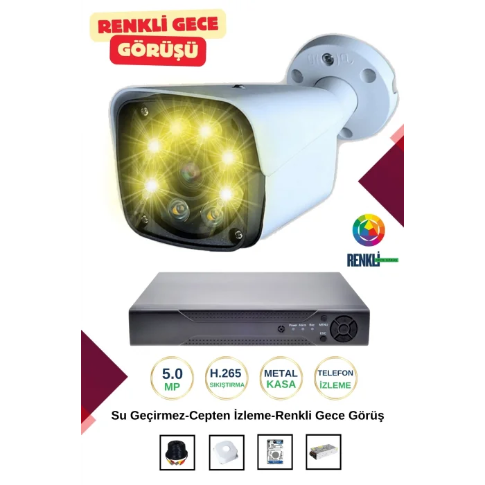 İrtech-1 Kameralı Güvenlik Kamera Seti Metal-Renkli Gece Görüşlü-Su Geçirmez-Tak Çalıştır G11