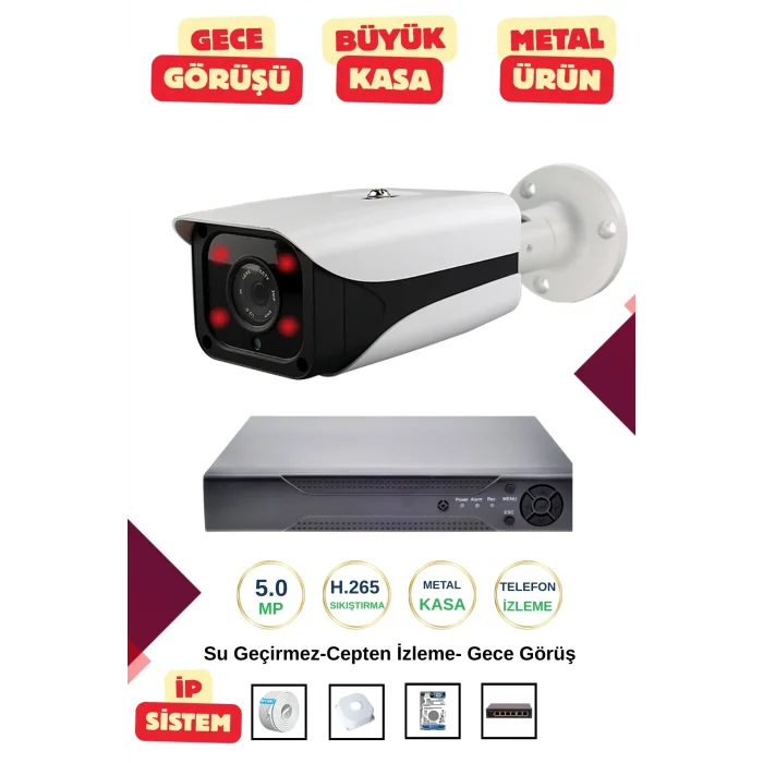 İrtech-1 Kameralı İp Güvenlik Kamera Seti Metal-Gece Görüşlü-Su Geçirmez-Tak Çalıştır G10