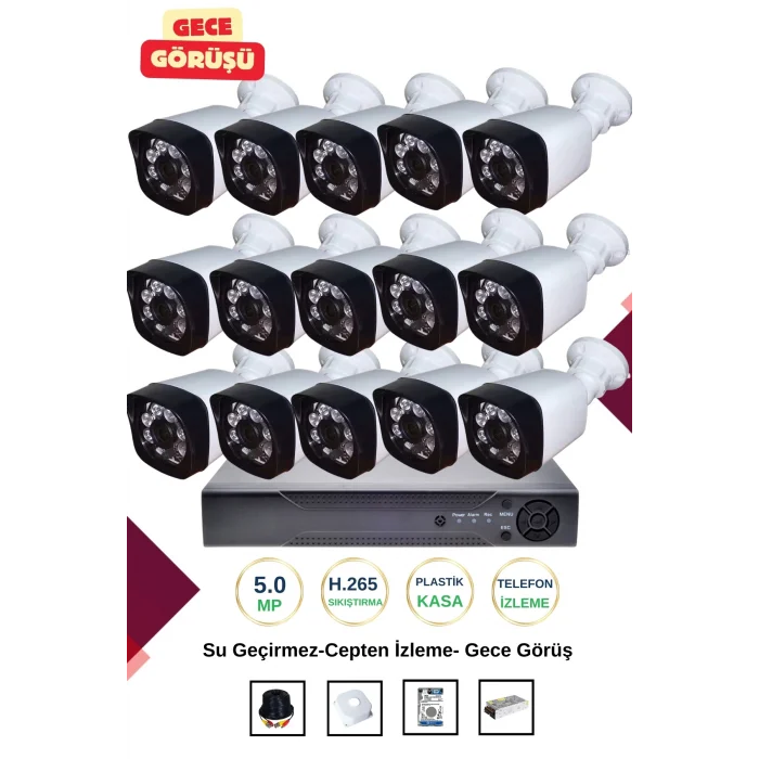 İrtech-15 Kameralı Güvenlik Kamera Seti Gece Görüşlü-Su Geçirmez-Tak Çalıştır G02