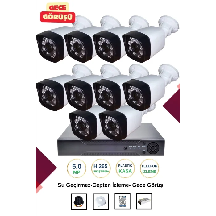 İrtech-10 Kameralı Güvenlik Kamera Seti Gece Görüşlü-Su Geçirmez-Tak Çalıştır G02