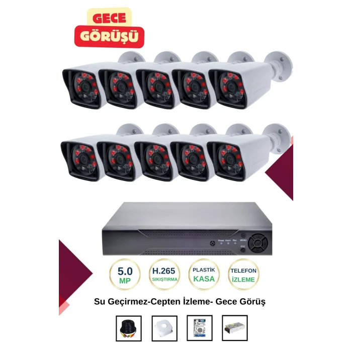 İrtech-10 Kameralı Güvenlik Kamera Seti Gece Görüşlü-Su Geçirmez-Tak Çalıştır G03