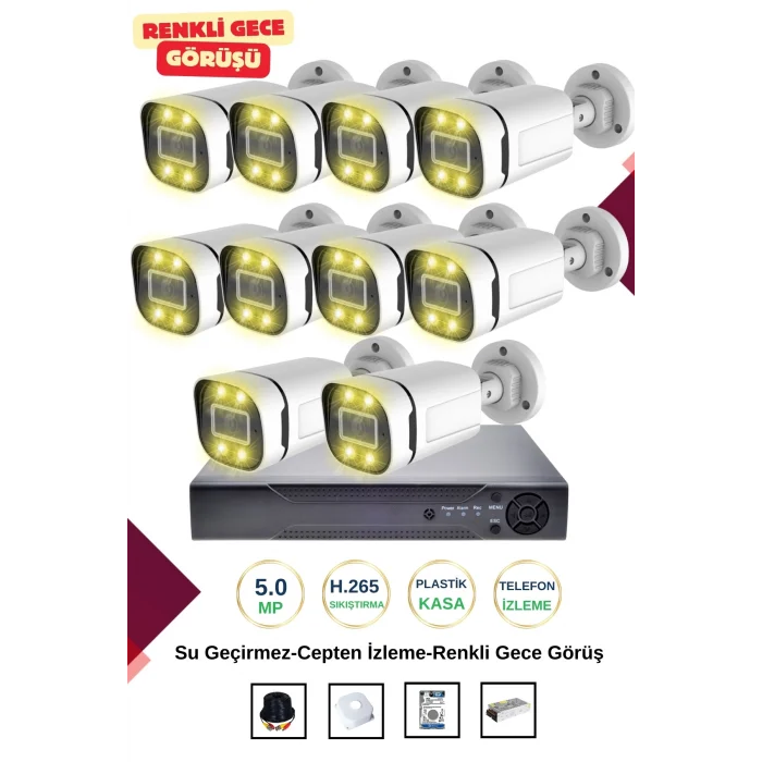 İrtech 10 Kameralı Güvenlik Kamera Seti -Renkli Gece Görüşlü-Su Geçirmez-Tak Çalıştır G12