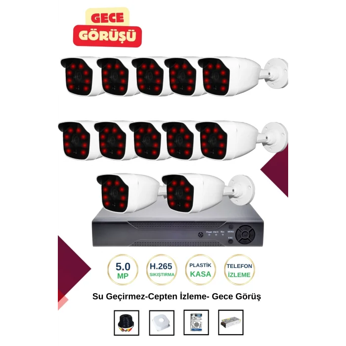İrtech-12 Kameralı Güvenlik Kamera Seti Gece Görüşlü-Su Geçirmez-Tak Çalıştır G01