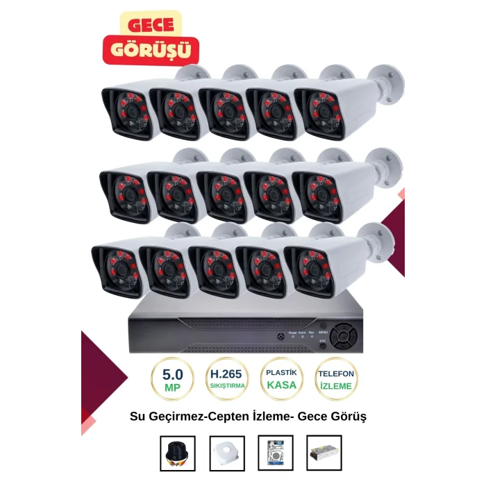 İrtech-15 Kameralı Güvenlik Kamera Seti Gece Görüşlü-Su Geçirmez-Tak Çalıştır G03