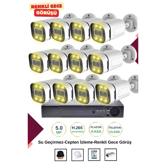 İrtech 12 Kameralı Güvenlik Kamera Seti -Renkli Gece Görüşlü-Su Geçirmez-Tak Çalıştır G12