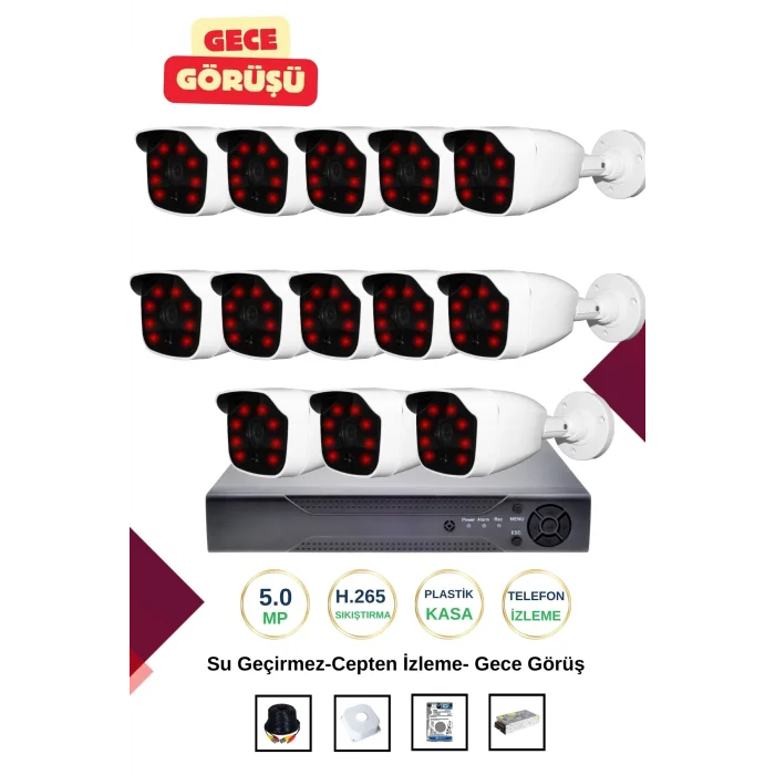 İrtech-13 Kameralı Güvenlik Kamera Seti Gece Görüşlü-Su Geçirmez-Tak Çalıştır G01