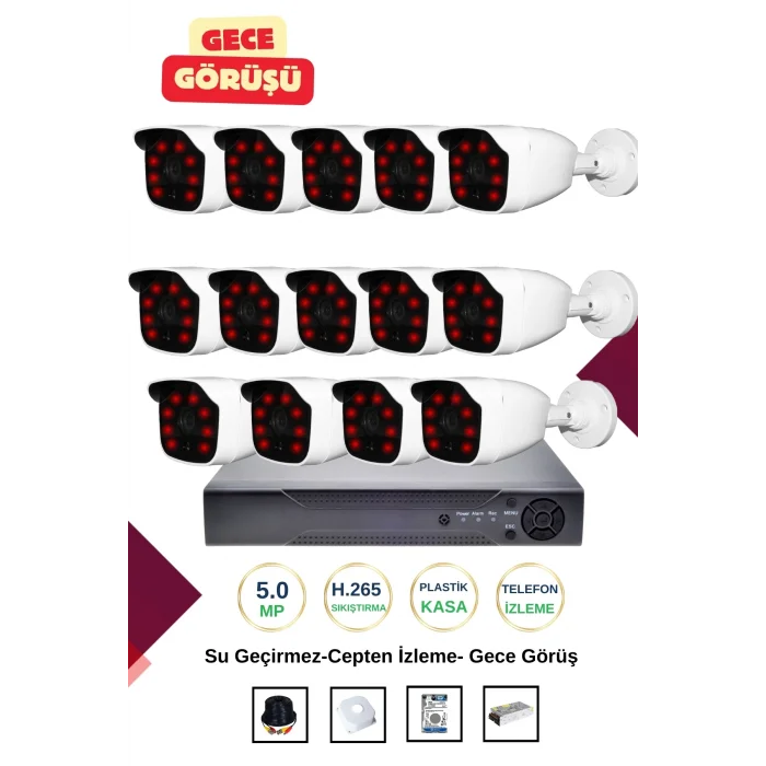 İrtech-14 Kameralı Güvenlik Kamera Seti Gece Görüşlü-Su Geçirmez-Tak Çalıştır G01