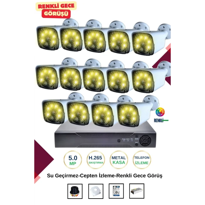 İrtech 14 Kameralı Güvenlik Kamera Seti Metal-Renkli Gece Görüşlü-Su Geçirmez-Tak Çalıştır G11