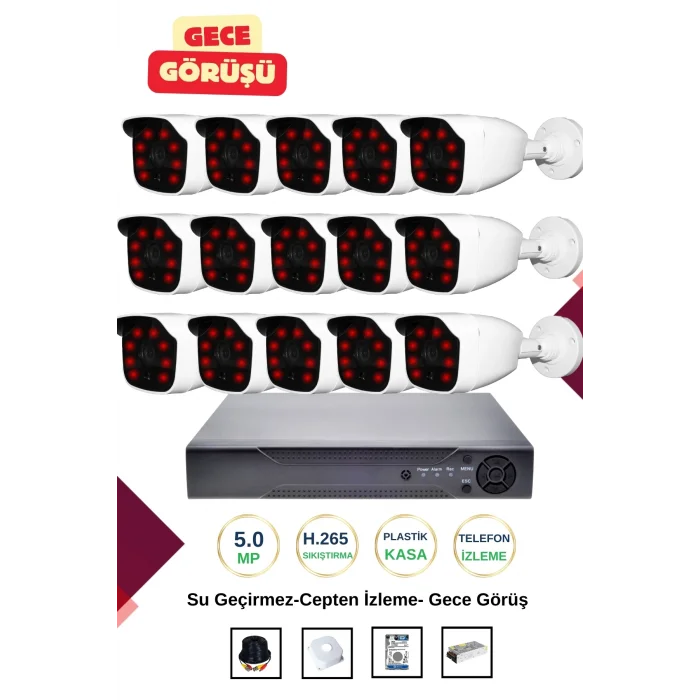 İrtech-15 Kameralı Güvenlik Kamera Seti Gece Görüşlü-Su Geçirmez-Tak Çalıştır G01