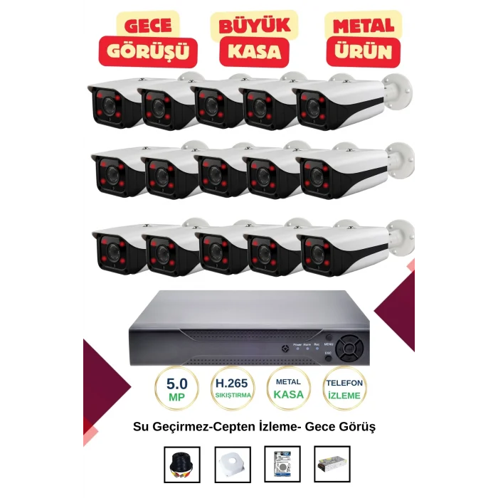 İrtech-15 Kameralı Güvenlik Kamera Seti Metal-Gece Görüşlü-Su Geçirmez-Tak Çalıştır G09