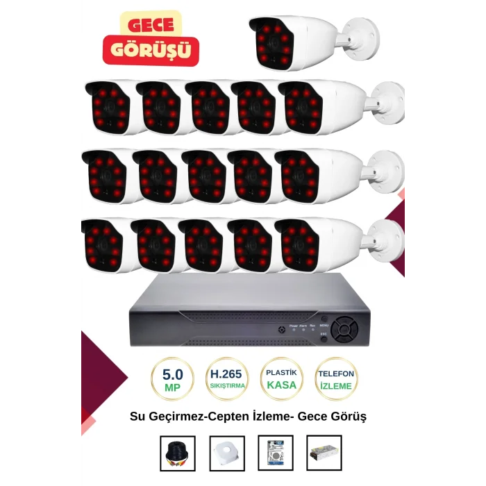 İrtech-16 Kameralı Güvenlik Kamera Seti Gece Görüşlü-Su Geçirmez-Tak Çalıştır G01