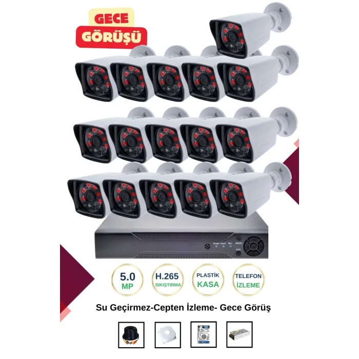 İrtech-16 Kameralı Güvenlik Kamera Seti Gece Görüşlü-Su Geçirmez-Tak Çalıştır G03