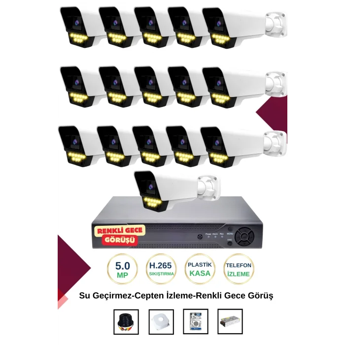 İrtech- 16 Kameralı Güvenlik Kamera Seti Gece Renkli Görüşlü-Su Geçirmez-Tak Çalıştır G07