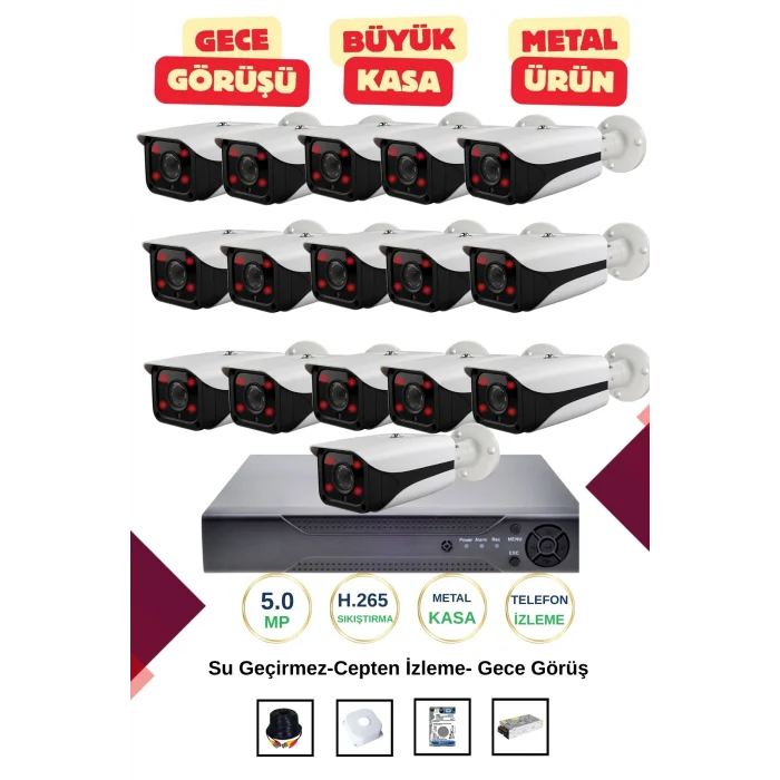 İrtech-16 Kameralı Güvenlik Kamera Seti Metal-Gece Görüşlü-Su Geçirmez-Tak Çalıştır G09