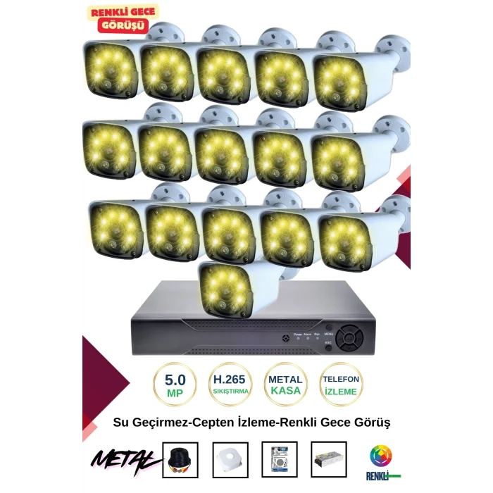 İrtech 16 Kameralı Güvenlik Kamera Seti Metal-Renkli Gece Görüşlü-Su Geçirmez-Tak Çalıştır G11