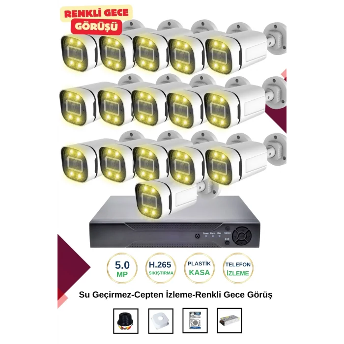 İrtech 16 Kameralı Güvenlik Kamera Seti -Renkli Gece Görüşlü-Su Geçirmez-Tak Çalıştır G12