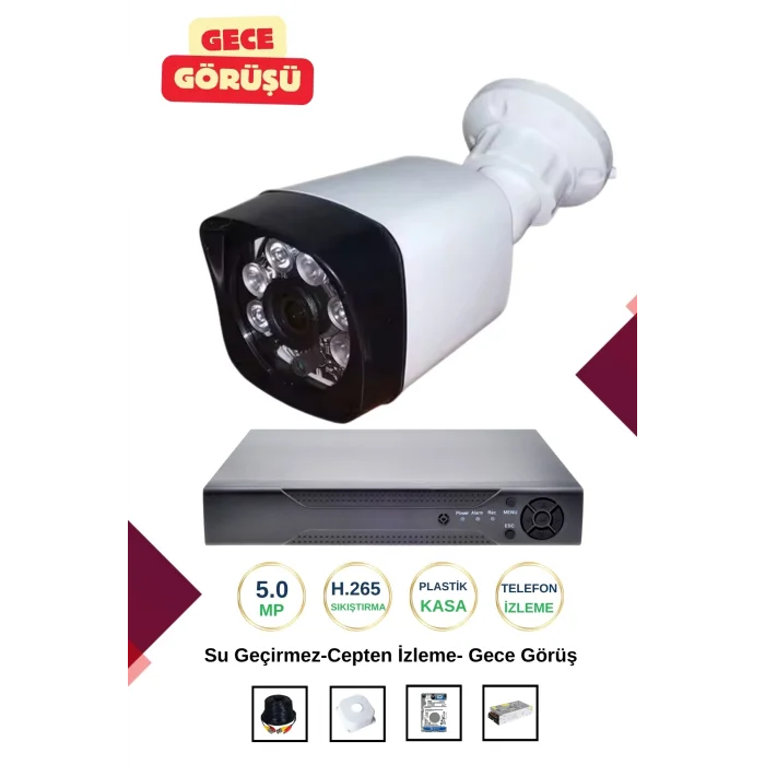 İrtech-1 Kameralı Güvenlik Kamera Seti Gece Görüşlü-Su Geçirmez-Tak Çalıştır G02