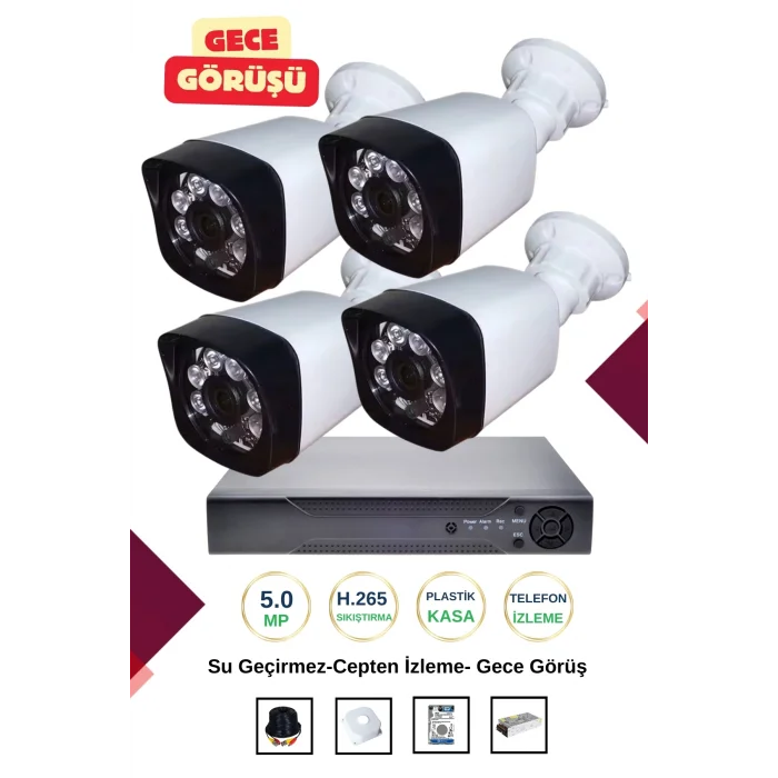 İrtech-4 Kameralı Güvenlik Kamera Seti Gece Görüşlü-Su Geçirmez-Tak Çalıştır G02